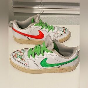 Nike White Sneakers with Green and Red Swooshes
